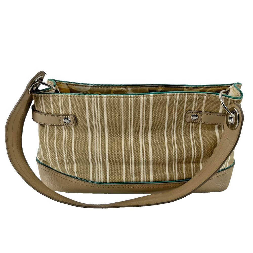 Tommy Hilfiger Striped Canvas Shoulder Bag Beige Coastal Preppy Boho - Picture 3 of 16
